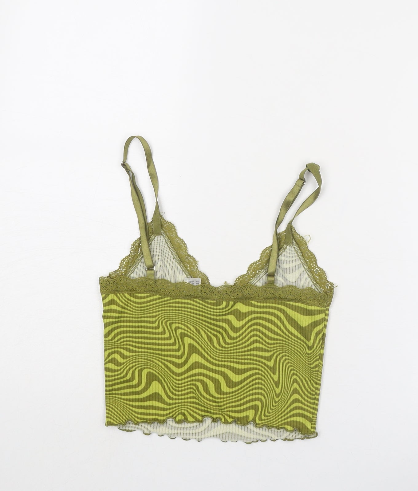 Divided by H&M Womens Green Geometric Polyester Cropped Tank Size XS V-Neck - Lace Details