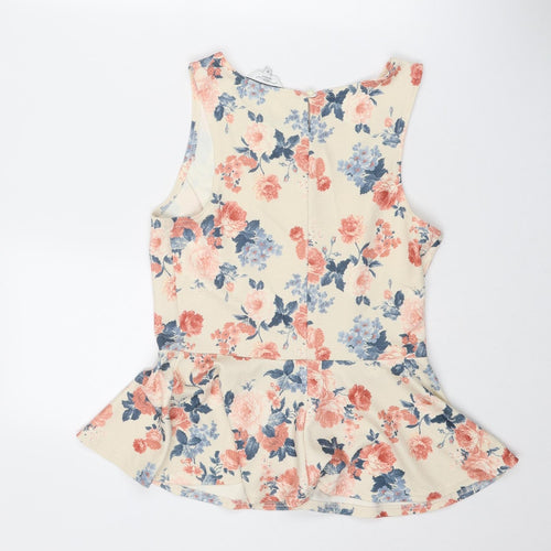 New Look Womens Beige Floral Polyester Basic Tank Size 12 Round Neck