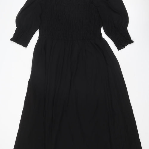 Quiz Womens Black Polyester A-Line Size 18 Square Neck Pullover - Shirred Top