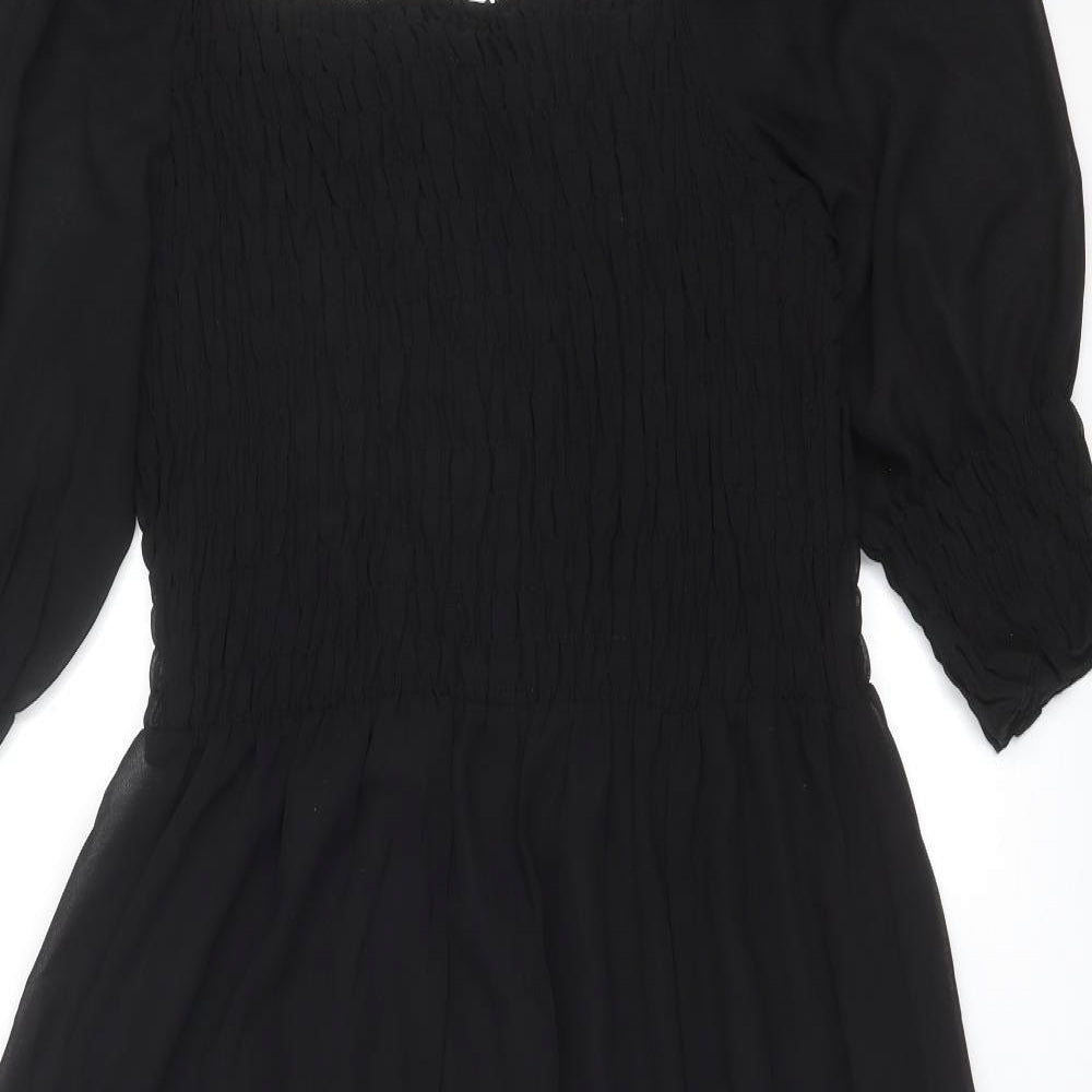 Quiz Womens Black Polyester A-Line Size 18 Square Neck Pullover - Shirred Top