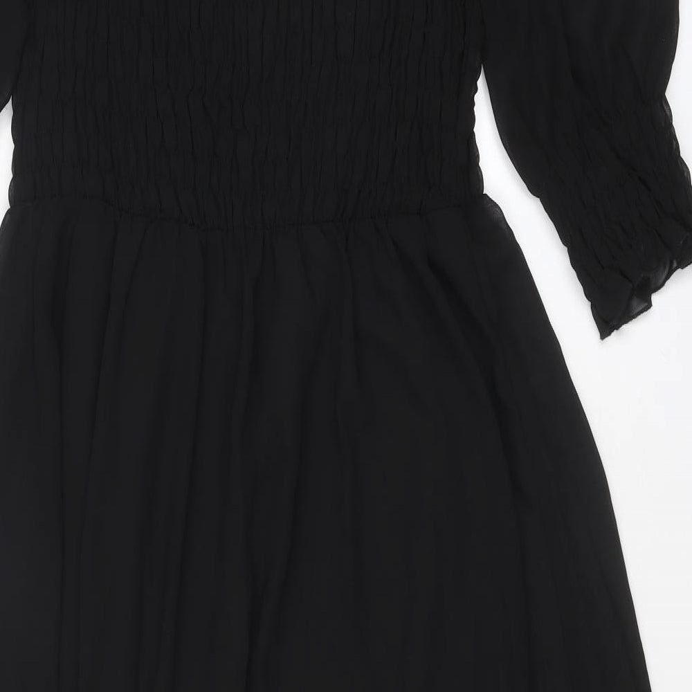 Quiz Womens Black Polyester A-Line Size 18 Square Neck Pullover - Shirred Top