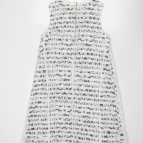 NEXT Womens White Polyester A-Line Size 14 Round Neck Zip - Crocheted Lace Overlay