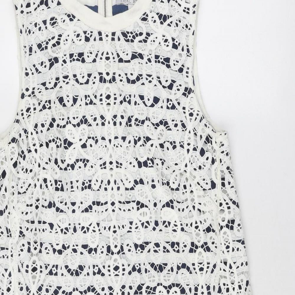 NEXT Womens White Polyester A-Line Size 14 Round Neck Zip - Crocheted Lace Overlay