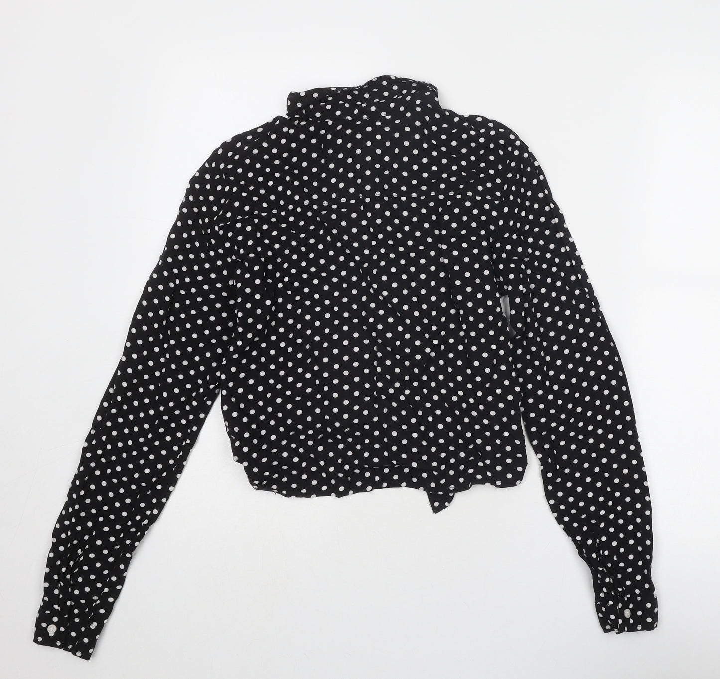 H&M Girls Black Polka Dot Viscose Basic Button-Up Size 15 Years Collared Button