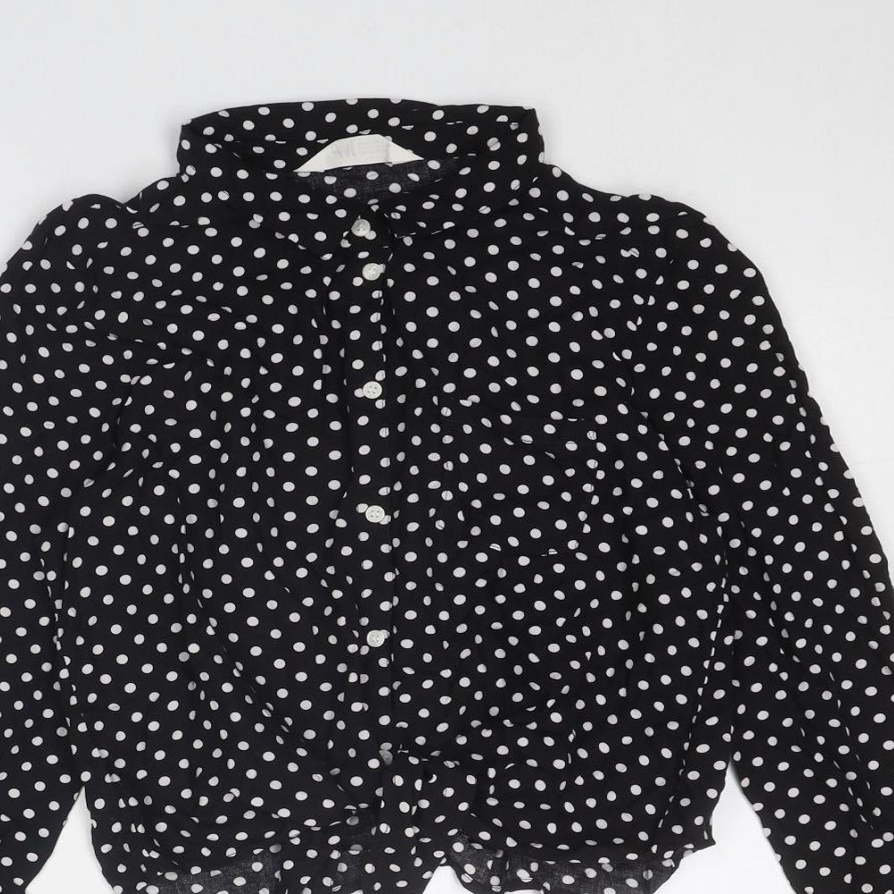H&M Girls Black Polka Dot Viscose Basic Button-Up Size 15 Years Collared Button
