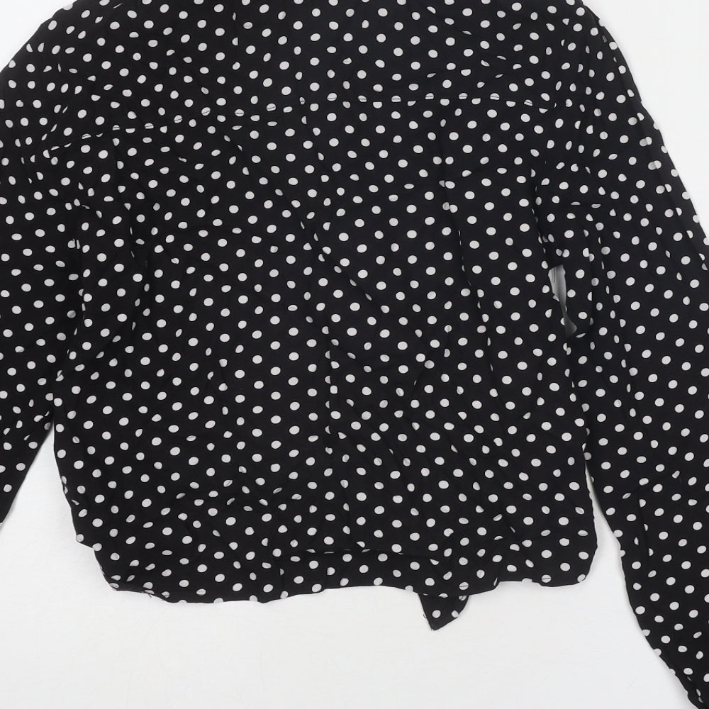 H&M Girls Black Polka Dot Viscose Basic Button-Up Size 15 Years Collared Button
