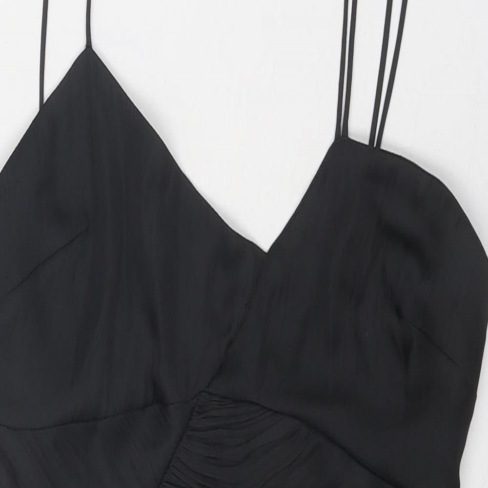 Zara Womens Black Polyester Mini Size M V-Neck Zip