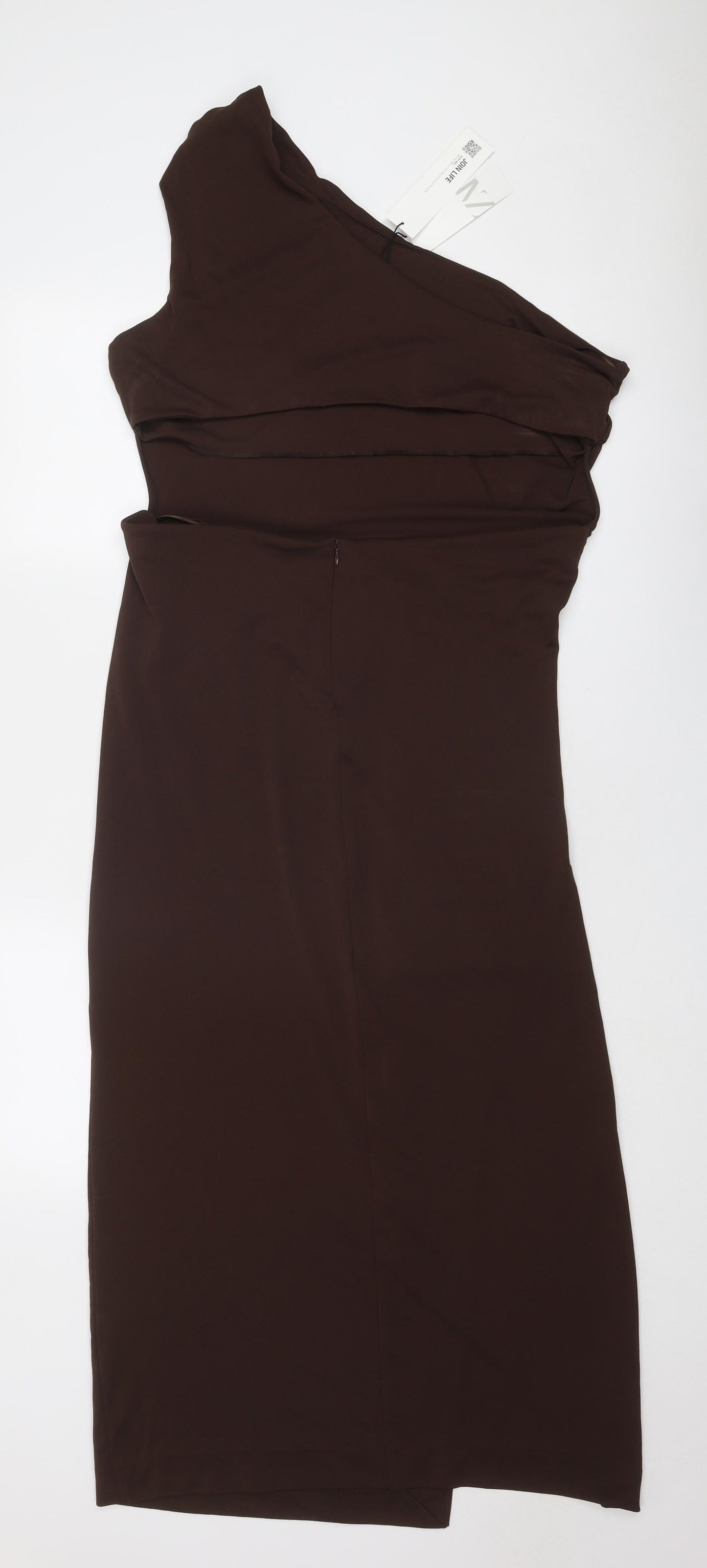 Zara Womens Brown Polyester Maxi Size 2XL One Shoulder Zip