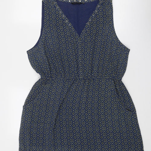 New Look Womens Blue Geometric Polyester A-Line Size 18 V-Neck Pullover