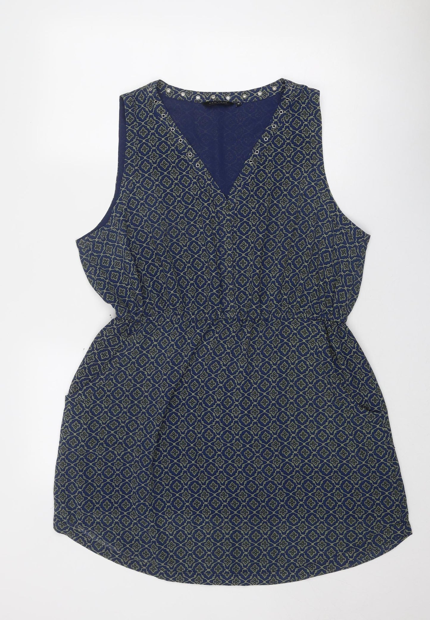 New Look Womens Blue Geometric Polyester A-Line Size 18 V-Neck Pullover