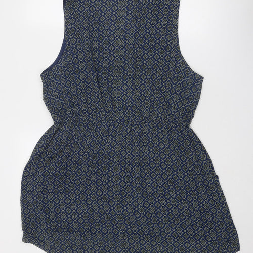 New Look Womens Blue Geometric Polyester A-Line Size 18 V-Neck Pullover