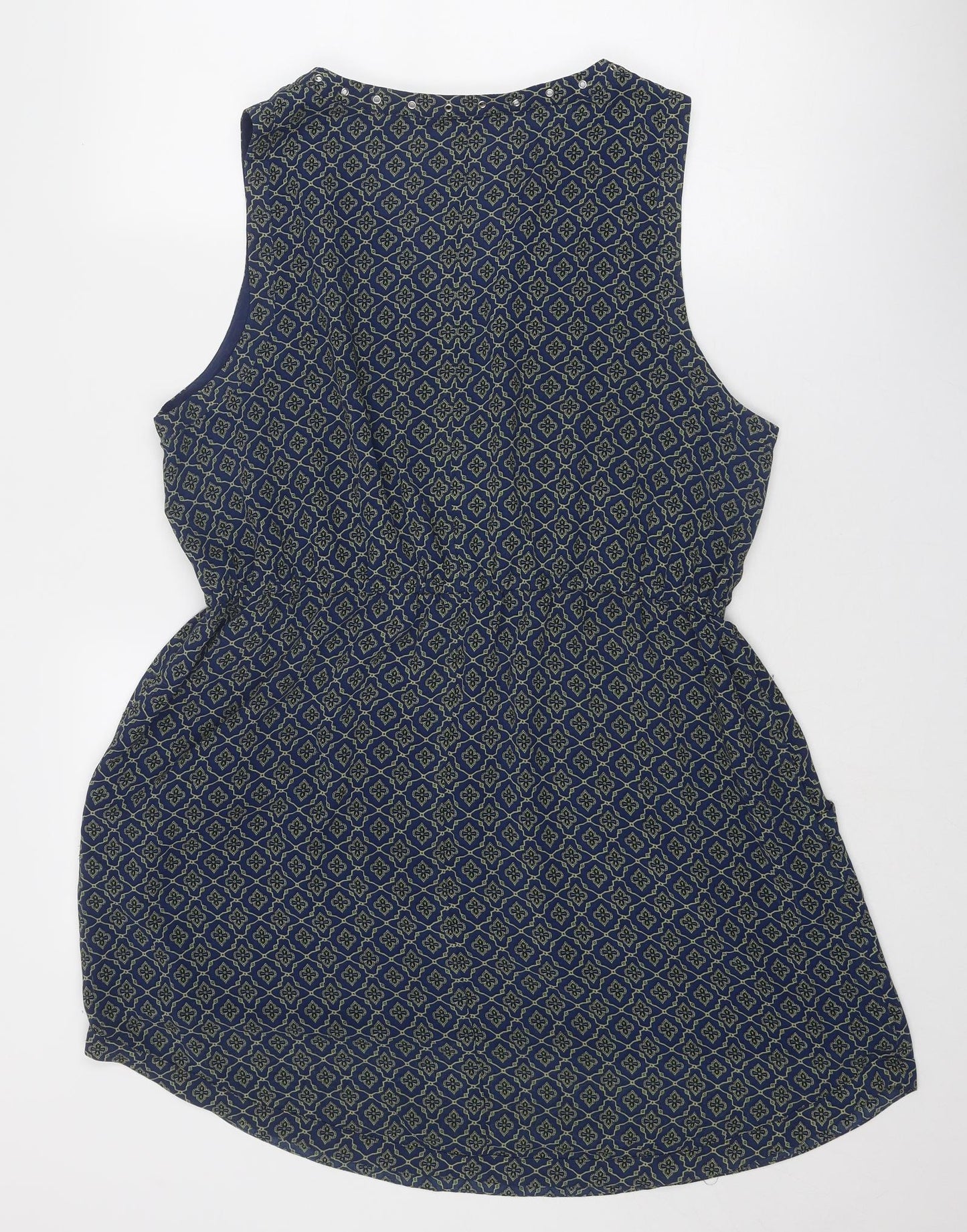 New Look Womens Blue Geometric Polyester A-Line Size 18 V-Neck Pullover