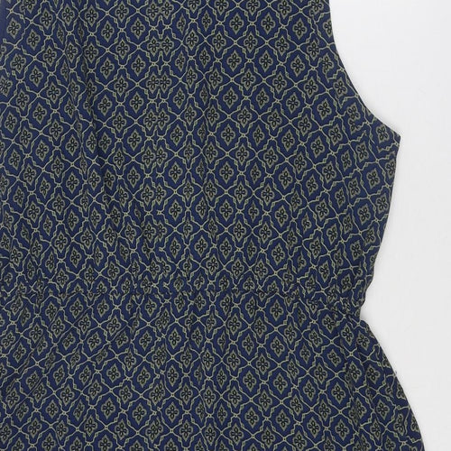 New Look Womens Blue Geometric Polyester A-Line Size 18 V-Neck Pullover