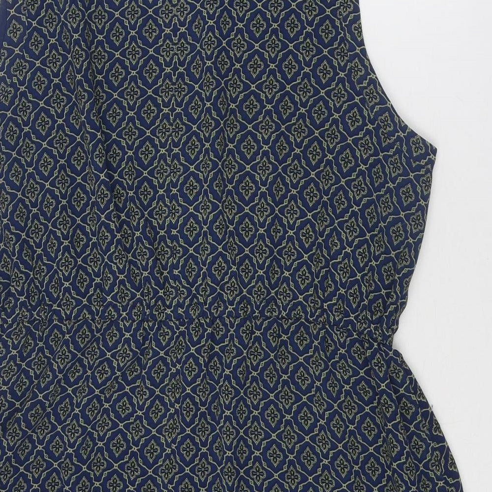 New Look Womens Blue Geometric Polyester A-Line Size 18 V-Neck Pullover