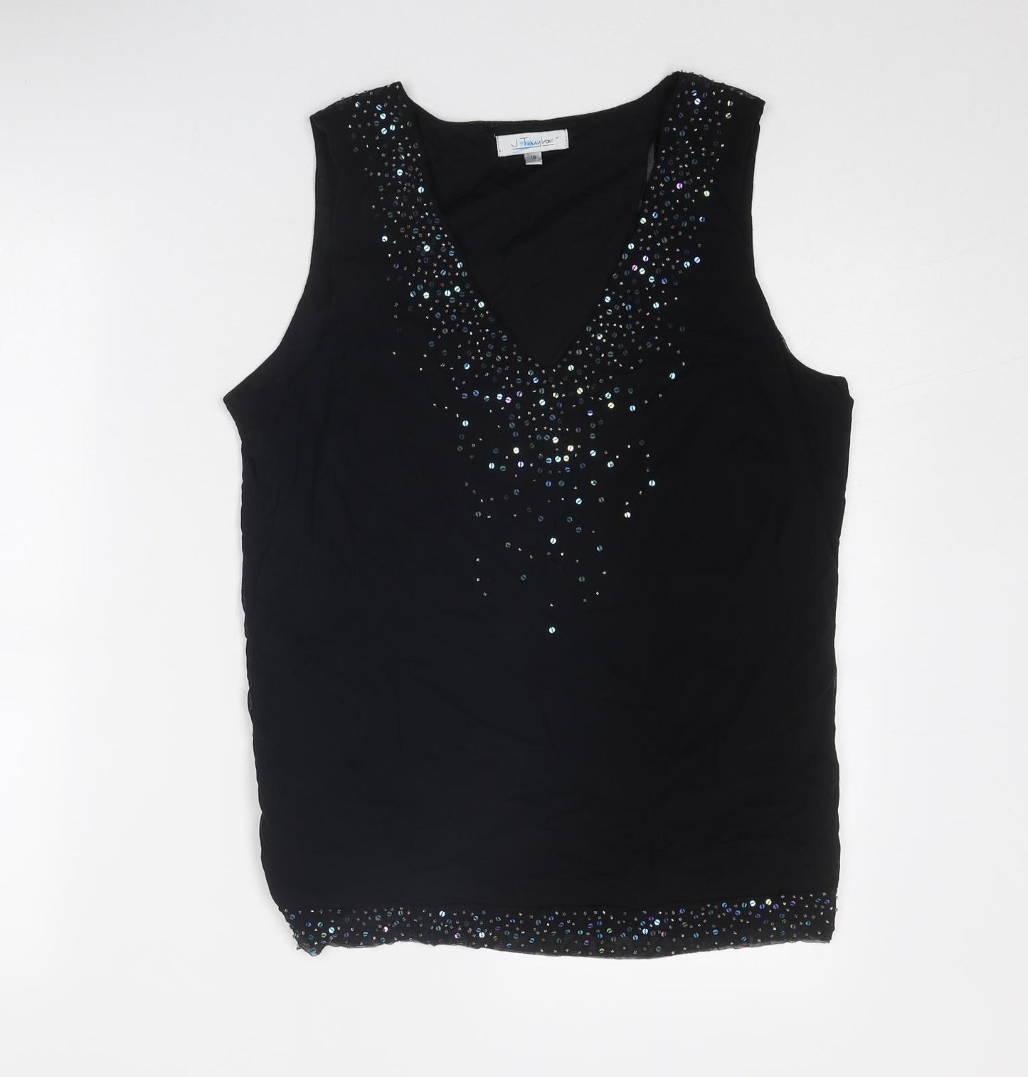 J. Taylor Womens Black Nylon Basic Tank Size 18 V-Neck