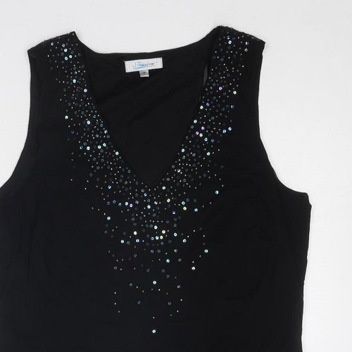 J. Taylor Womens Black Nylon Basic Tank Size 18 V-Neck