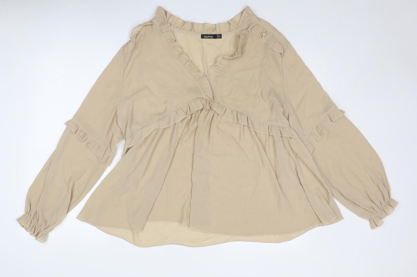 Boohoo Womens Beige Polyester Basic Blouse Size 16 V-Neck