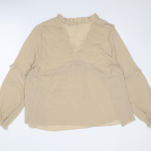 Boohoo Womens Beige Polyester Basic Blouse Size 16 V-Neck