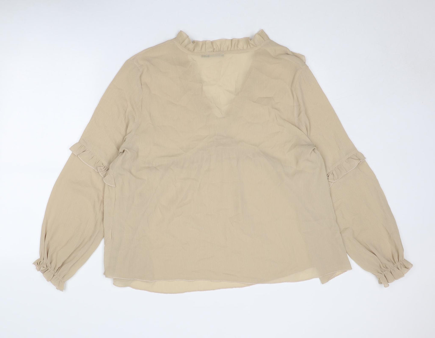 Boohoo Womens Beige Polyester Basic Blouse Size 16 V-Neck