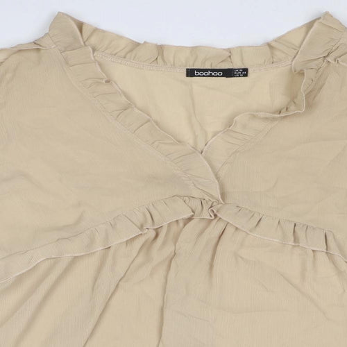 Boohoo Womens Beige Polyester Basic Blouse Size 16 V-Neck