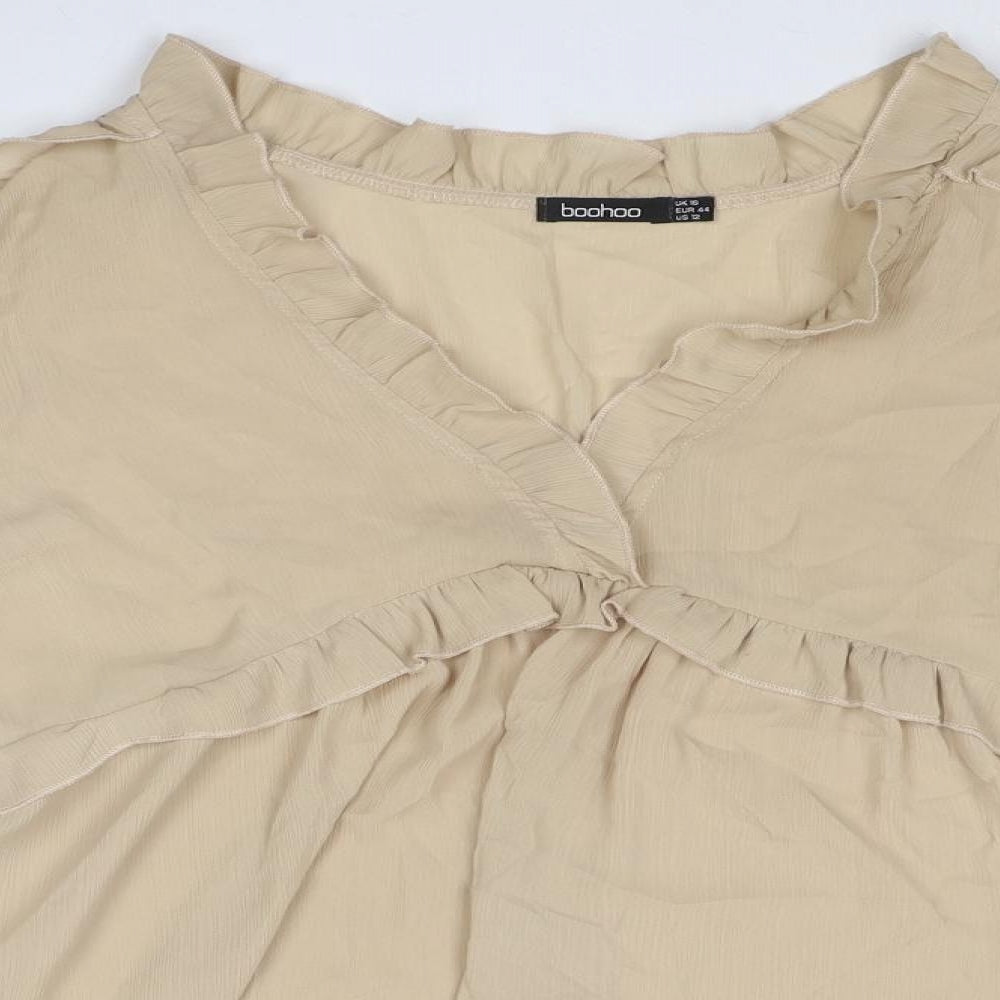 Boohoo Womens Beige Polyester Basic Blouse Size 16 V-Neck