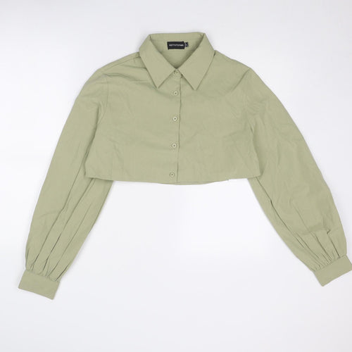 PRETTYLITTLETHING Womens Green Polyester Cropped Button-Up Size 6 Collared