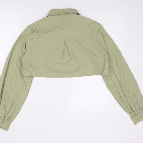 PRETTYLITTLETHING Womens Green Polyester Cropped Button-Up Size 6 Collared