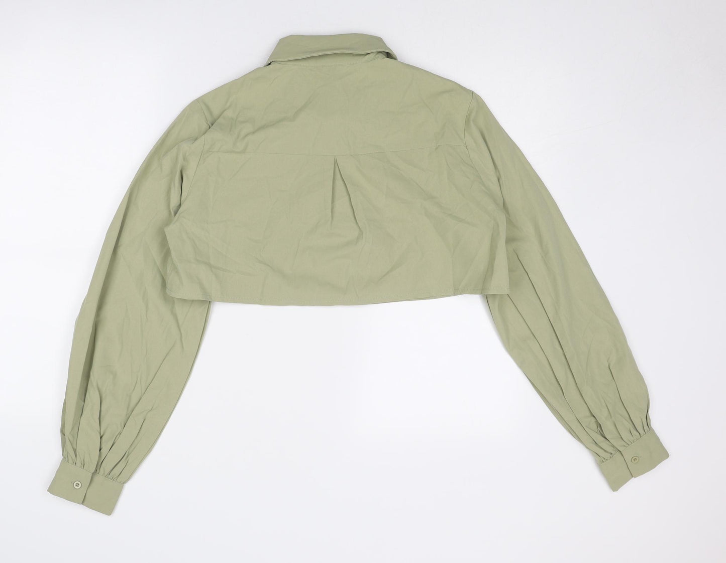 PRETTYLITTLETHING Womens Green Polyester Cropped Button-Up Size 6 Collared