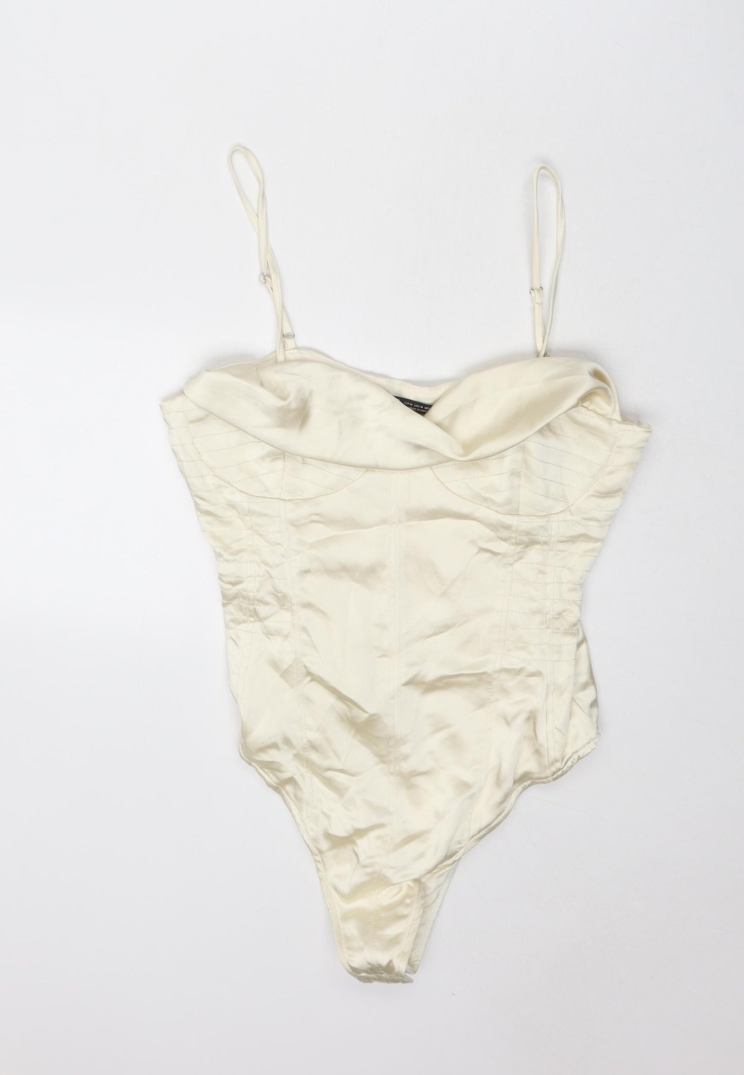 Zara Womens Ivory Polyester Bodysuit One-Piece Size M Zip