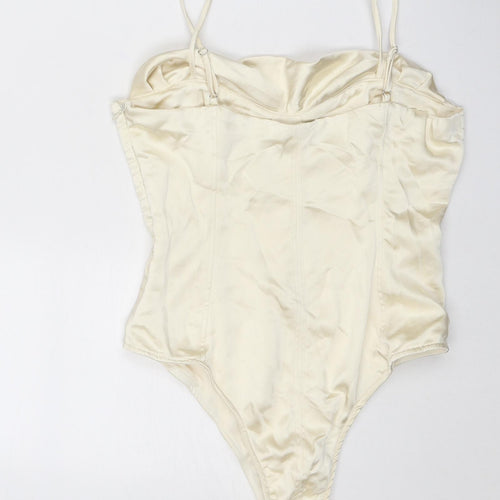 Zara Womens Ivory Polyester Bodysuit One-Piece Size M Zip