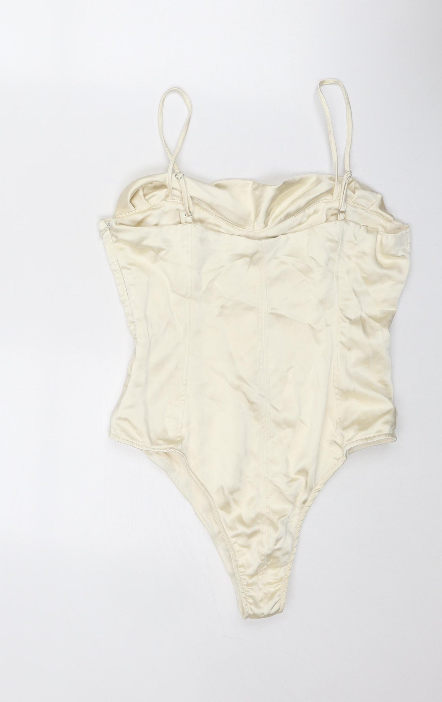 Zara Womens Ivory Polyester Bodysuit One-Piece Size M Zip