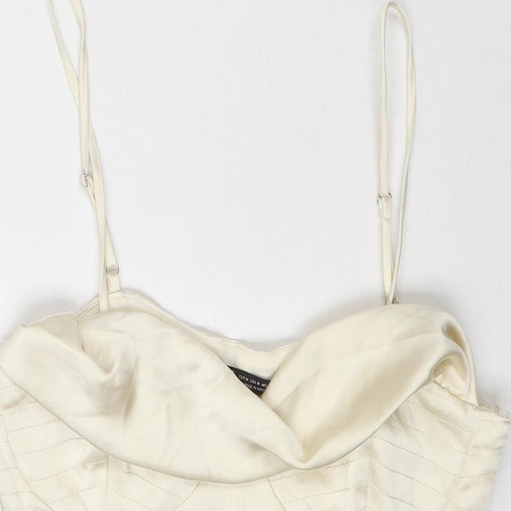 Zara Womens Ivory Polyester Bodysuit One-Piece Size M Zip