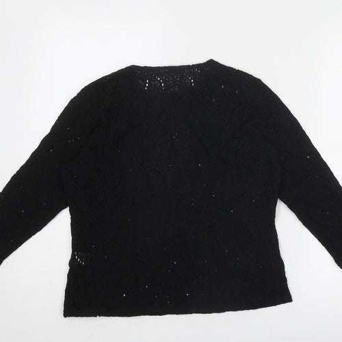 Planet Womens Black Nylon Basic Blouse Size L Round Neck - Broderie Anglaise
