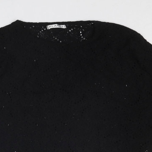 Planet Womens Black Nylon Basic Blouse Size L Round Neck - Broderie Anglaise