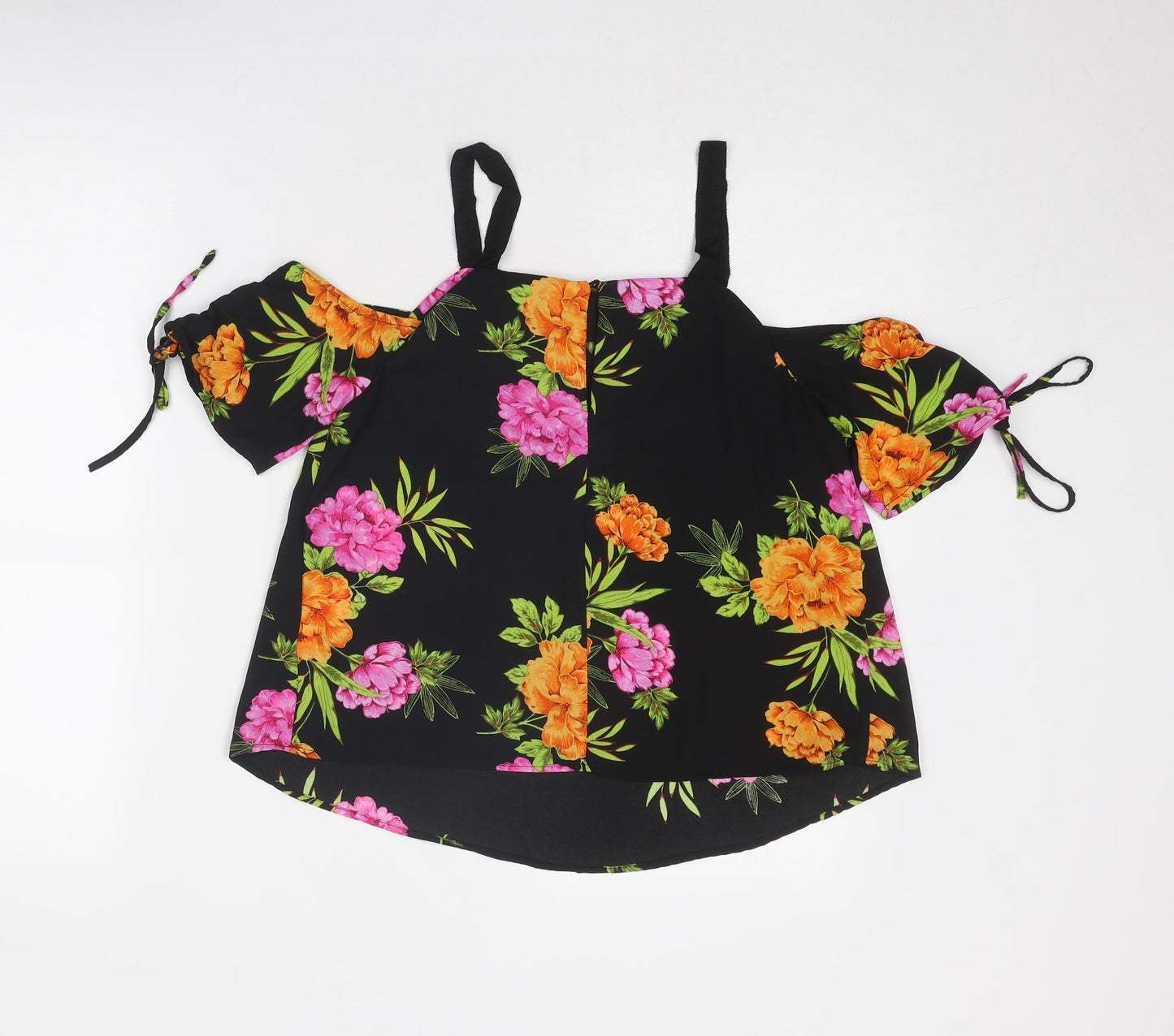 New Look Womens Black Floral Polyester Basic Blouse Size 8 Round Neck - Cold Shoulder