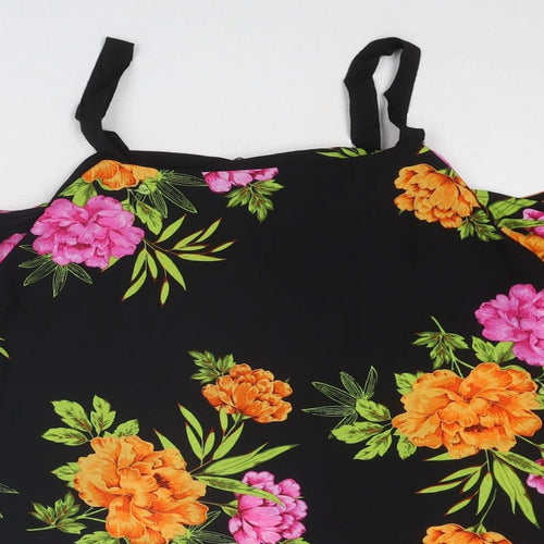 New Look Womens Black Floral Polyester Basic Blouse Size 8 Round Neck - Cold Shoulder
