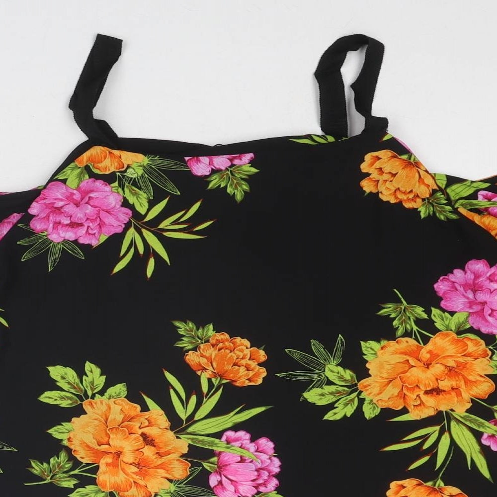 New Look Womens Black Floral Polyester Basic Blouse Size 8 Round Neck - Cold Shoulder