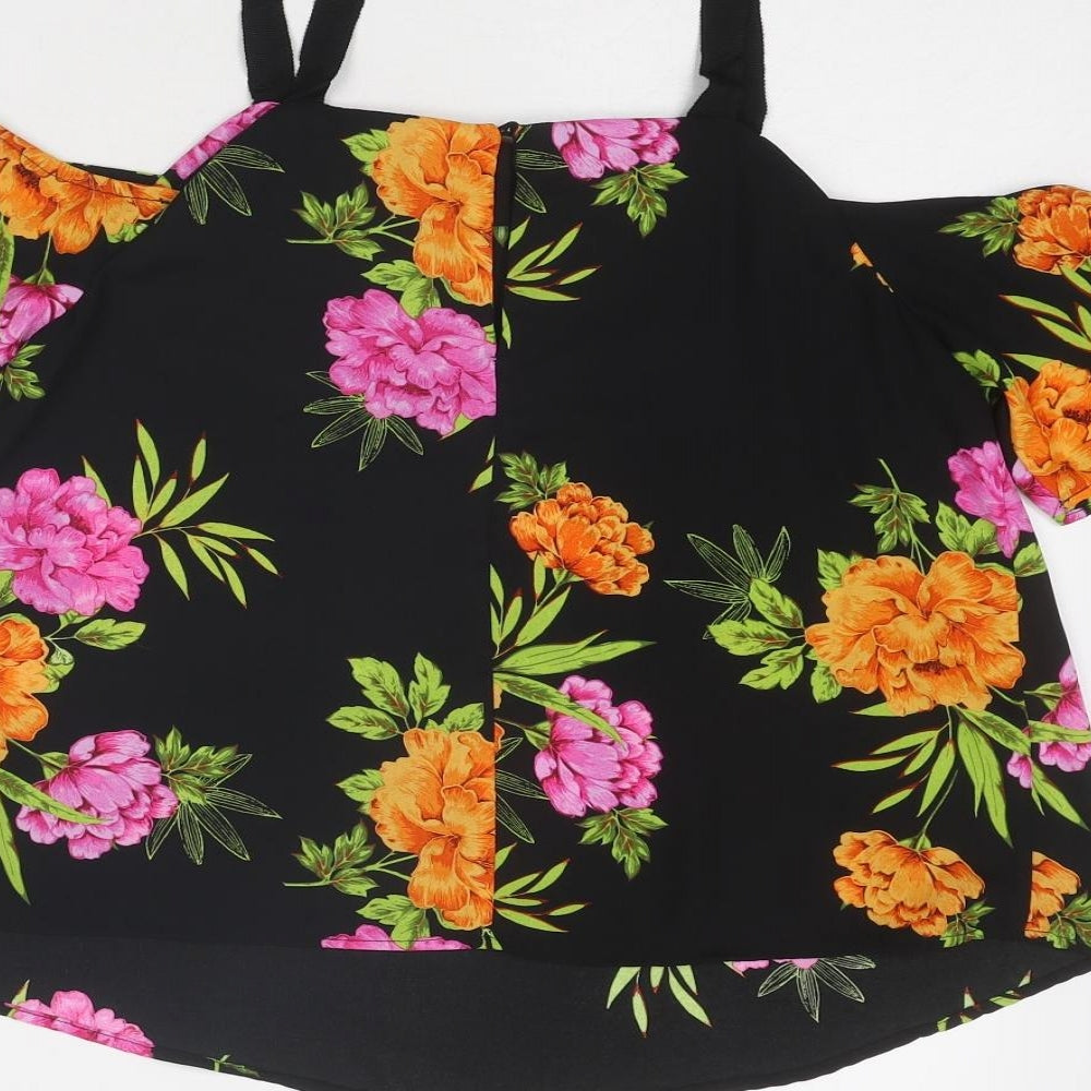 New Look Womens Black Floral Polyester Basic Blouse Size 8 Round Neck - Cold Shoulder