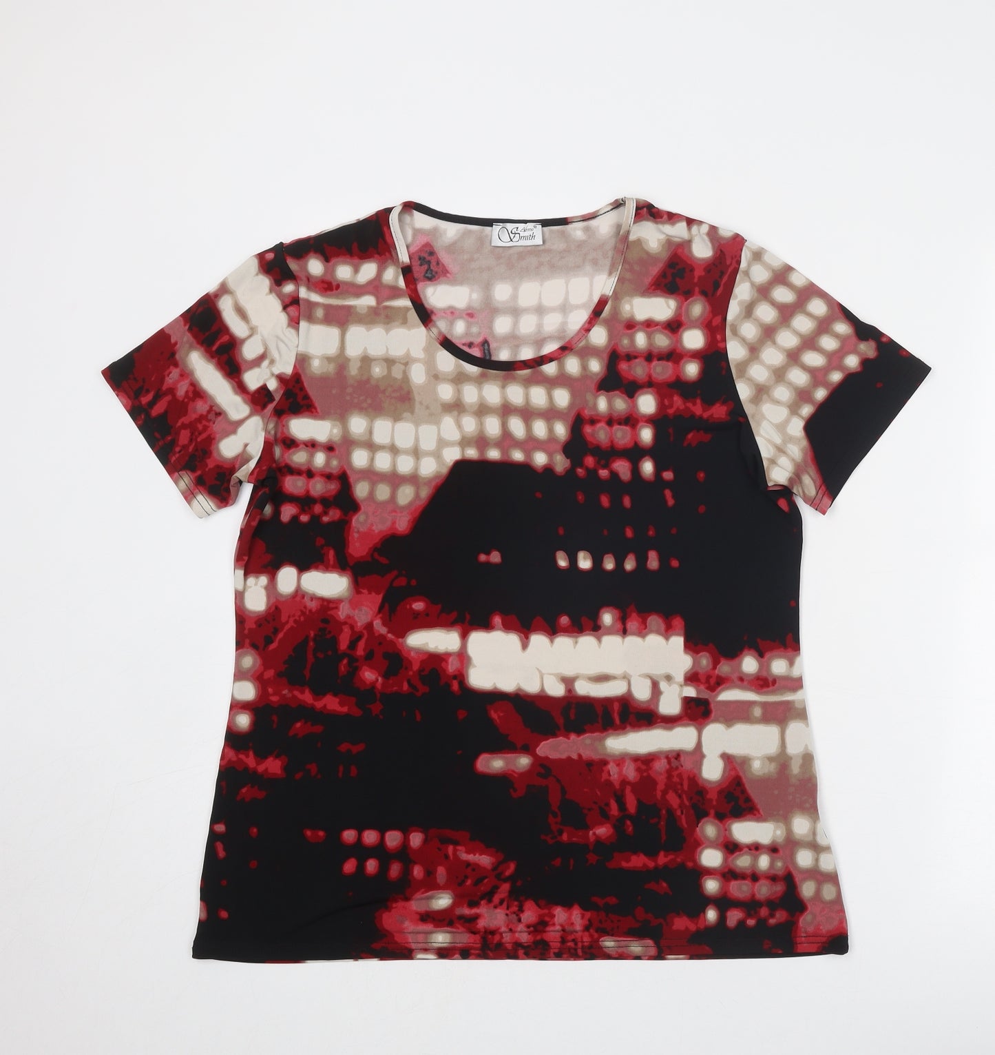 Anne Smith Womens Multicoloured Geometric Polyester Basic T-Shirt Size 14 Round Neck