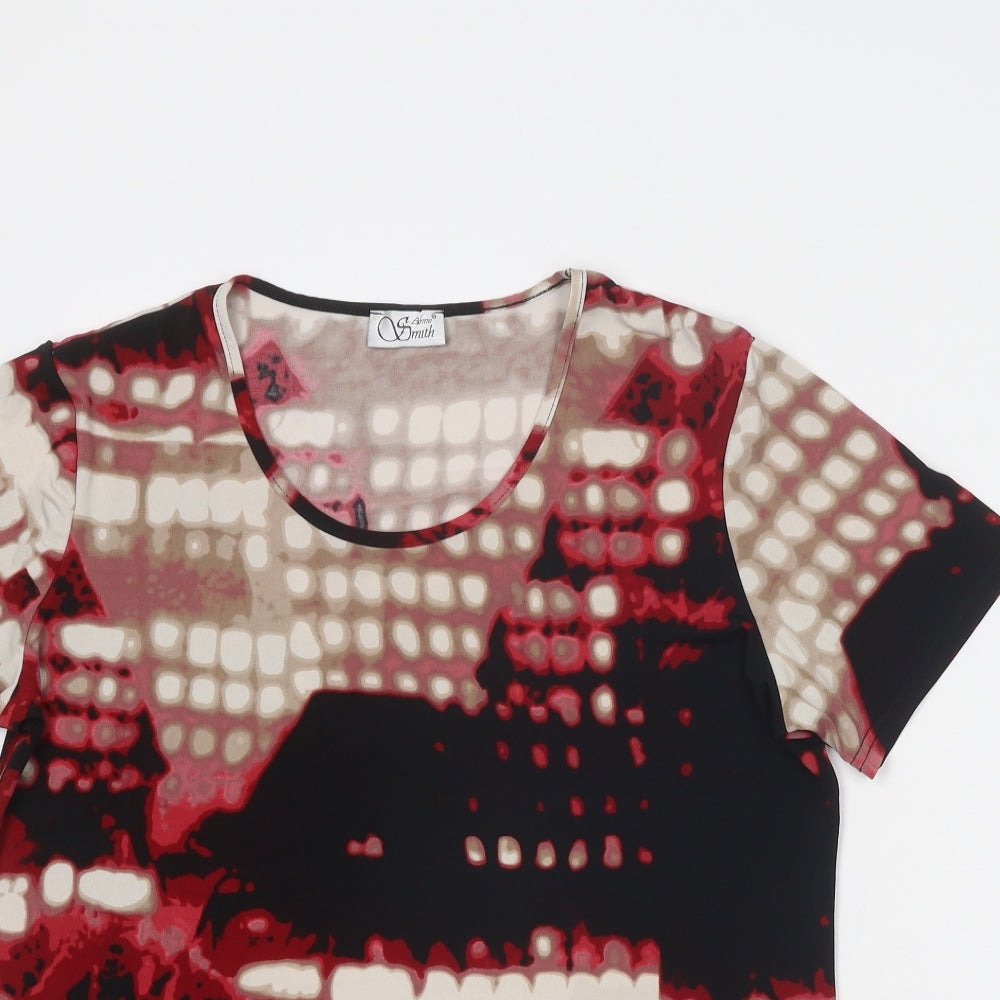 Anne Smith Womens Multicoloured Geometric Polyester Basic T-Shirt Size 14 Round Neck