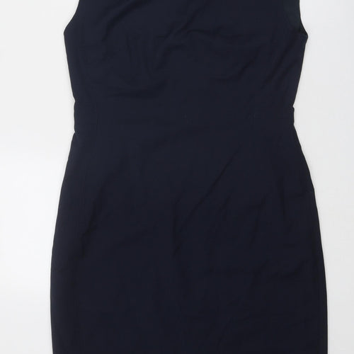 John Lewis Womens Blue Polyester Shift Size 12 Boat Neck Zip