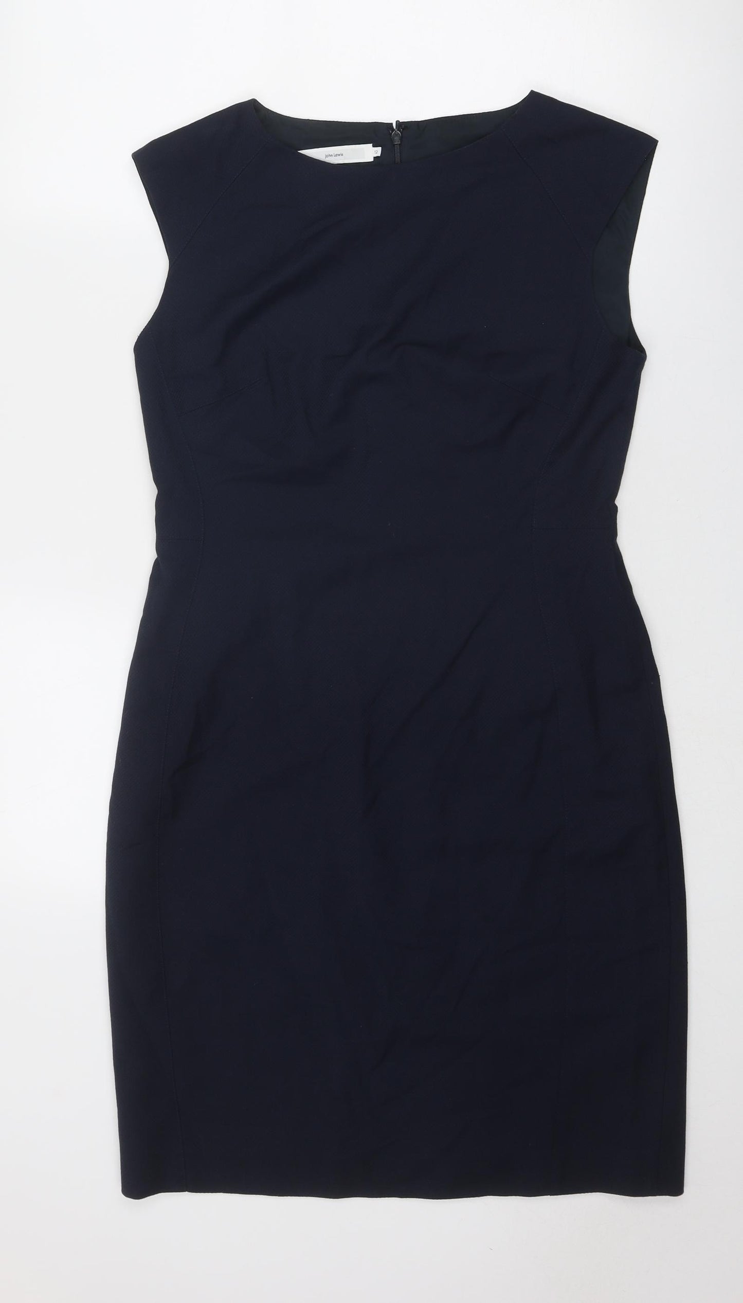 John Lewis Womens Blue Polyester Shift Size 12 Boat Neck Zip