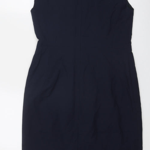 John Lewis Womens Blue Polyester Shift Size 12 Boat Neck Zip
