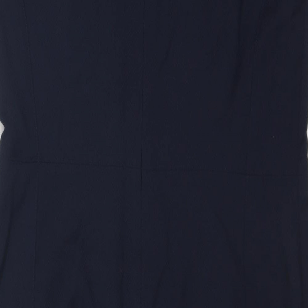 John Lewis Womens Blue Polyester Shift Size 12 Boat Neck Zip