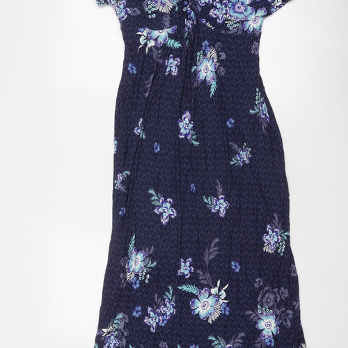 Marks and Spencer Womens Blue Floral Viscose Maxi Size 12 V-Neck Pullover