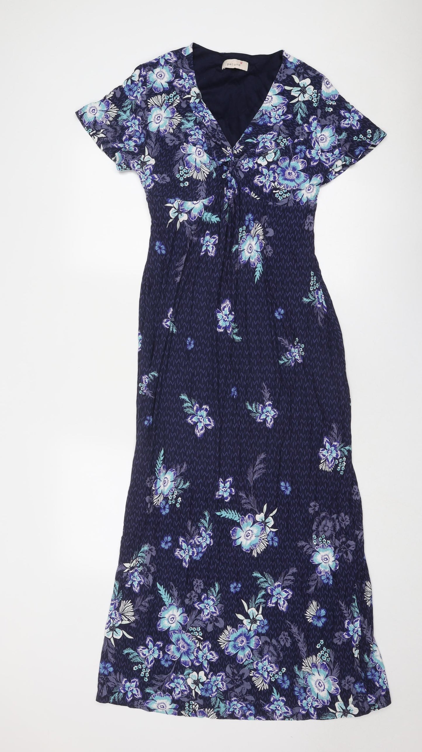 Marks and Spencer Womens Blue Floral Viscose Maxi Size 12 V-Neck Pullover
