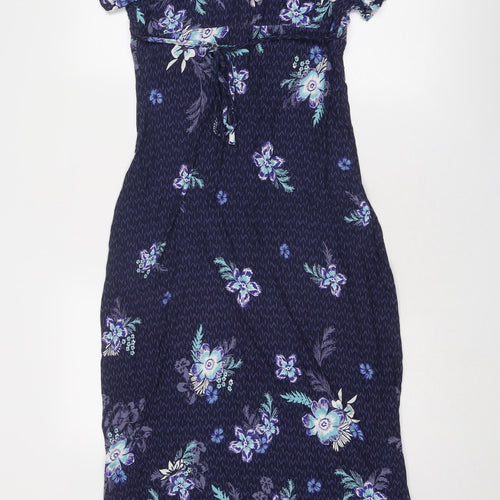 Marks and Spencer Womens Blue Floral Viscose Maxi Size 12 V-Neck Pullover