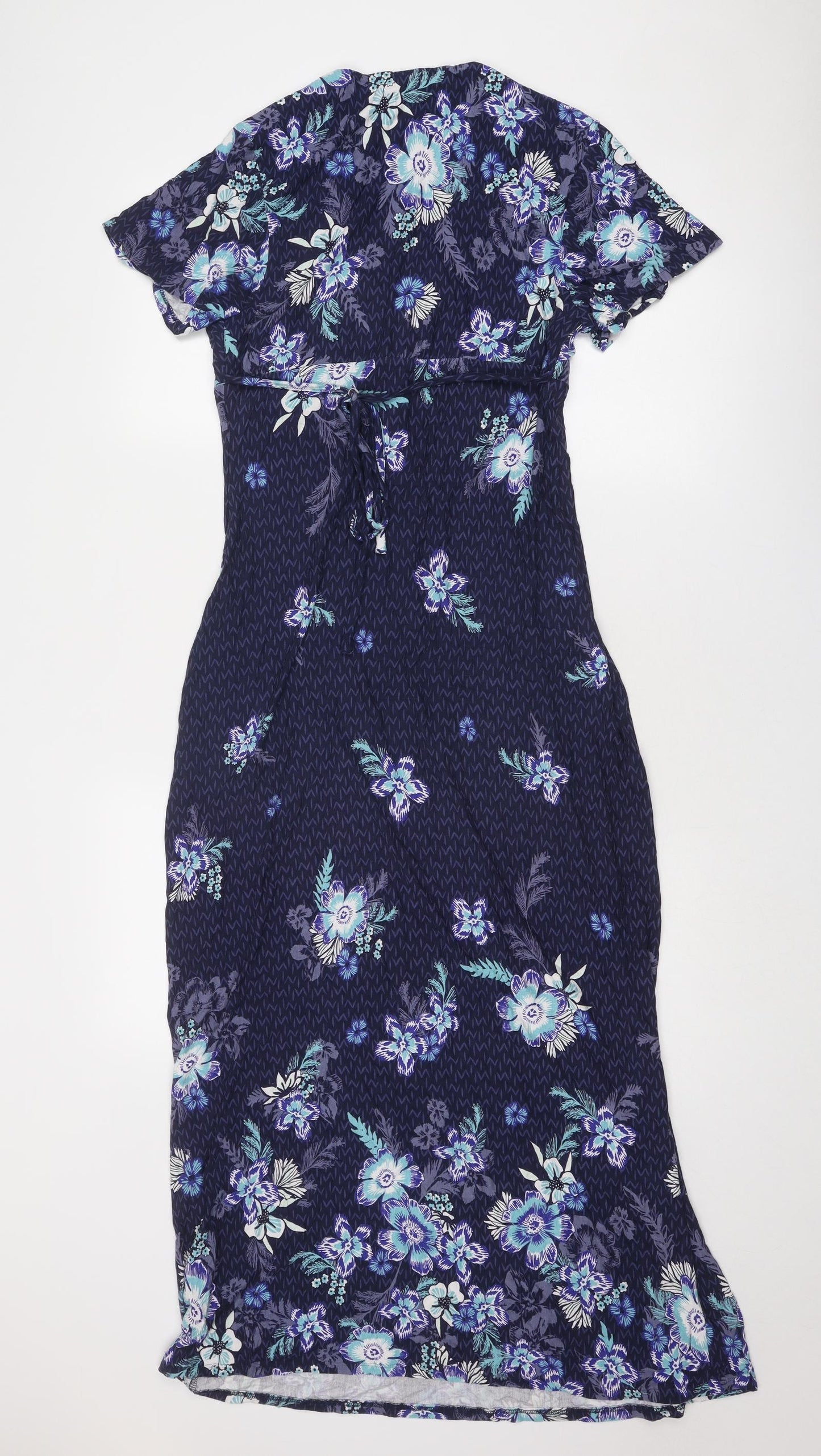 Marks and Spencer Womens Blue Floral Viscose Maxi Size 12 V-Neck Pullover