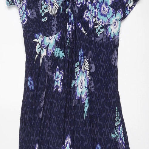 Marks and Spencer Womens Blue Floral Viscose Maxi Size 12 V-Neck Pullover