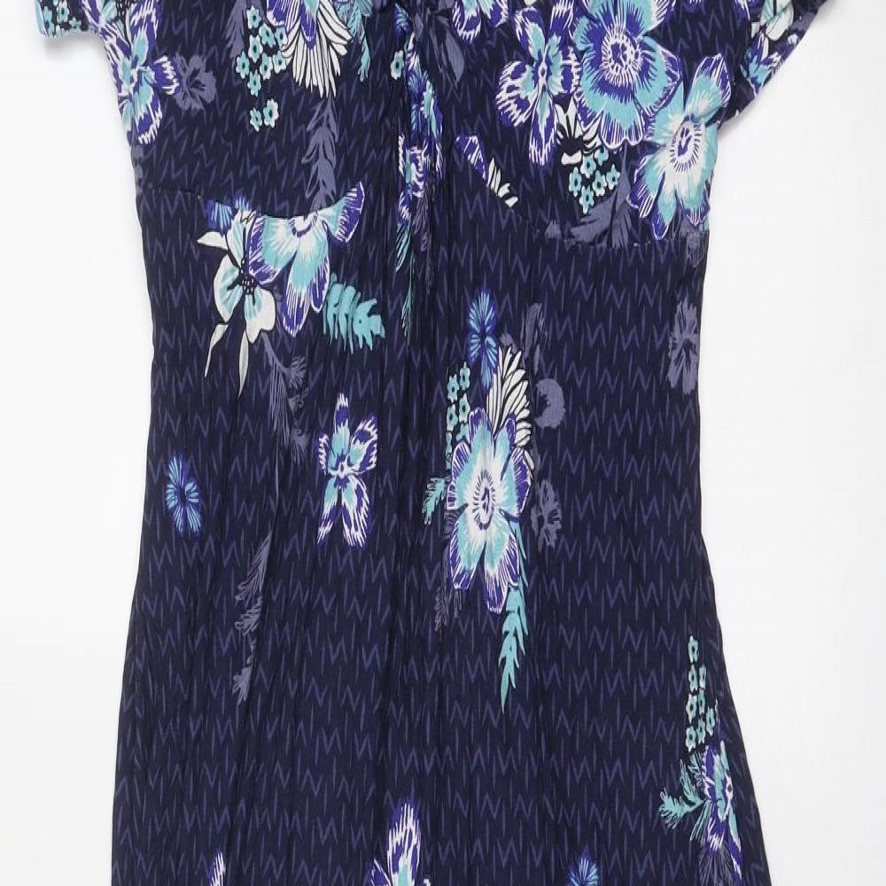 Marks and Spencer Womens Blue Floral Viscose Maxi Size 12 V-Neck Pullover